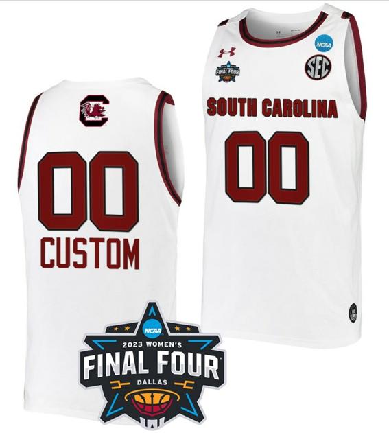 Men's Custom South Carolina Gamecocks Jersey College Basketball 2023 NCAA Final Four White