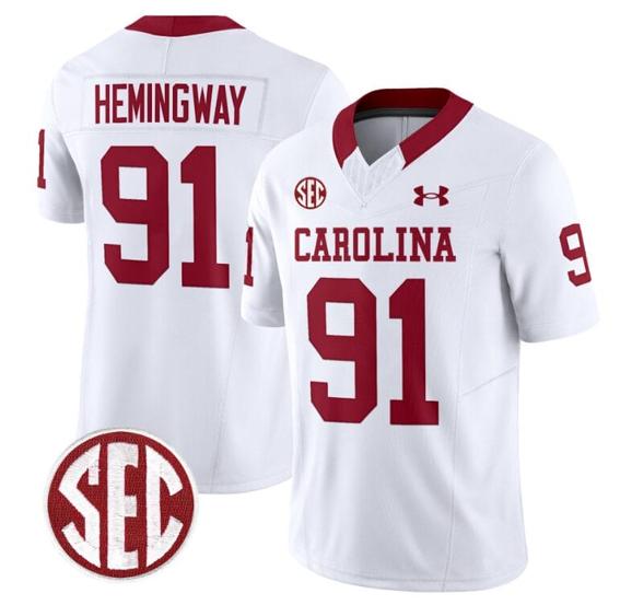 Men's Tonka Hemingway Jersey #91 South Carolina Gamecocks Football 1980 Throwback Vapor Limited SEC Patch White