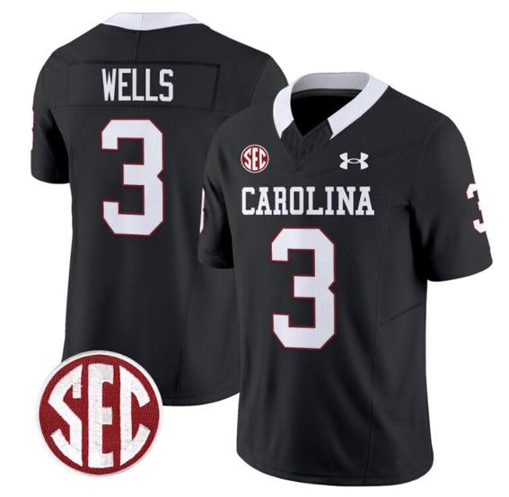 Men's Juice Wells Jersey #3 South Carolina Gamecocks Football 1980 Throwback Vapor Limited SEC Patch Black