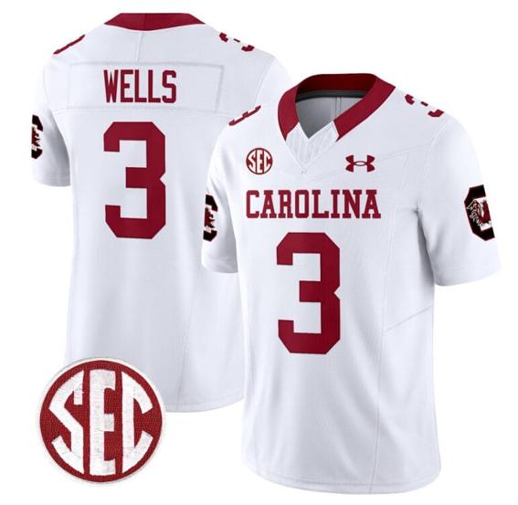 Men's Juice Wells Jersey #3 South Carolina Gamecocks Football 1980 Throwback Vapor Limited White