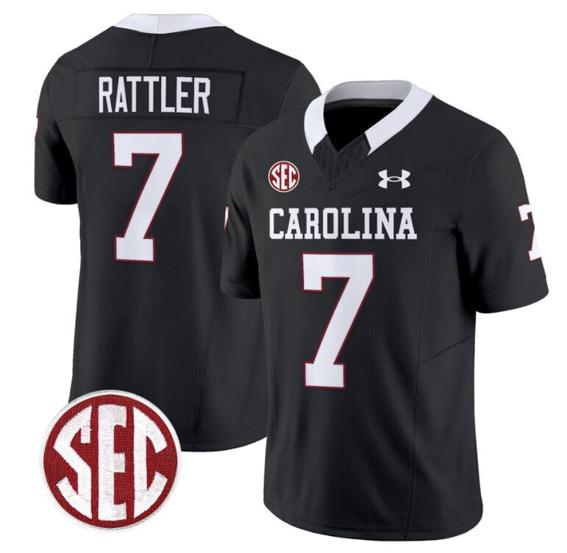 Men's Spencer Rattler Jersey #7 South Carolina Gamecocks Football 1980 Throwback Vapor Limited SEC Patch Black