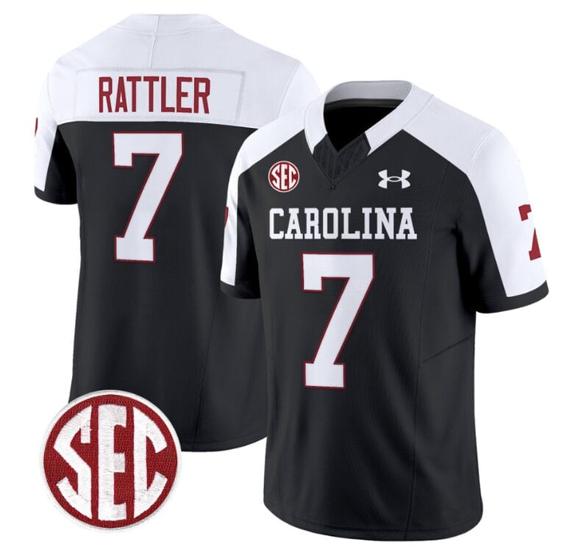 Men's Spencer Rattler Jersey #7 South Carolina Gamecocks Football 1980 Throwback Vapor Limited SEC Patch Black Alternate