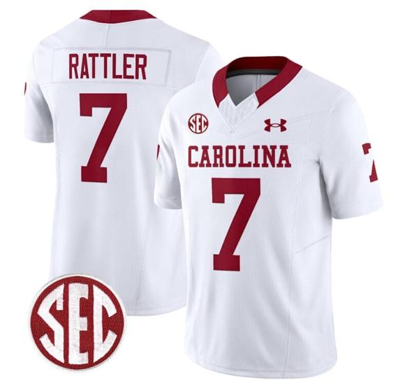 Men's Spencer Rattler Jersey #7 South Carolina Gamecocks Football 1980 Throwback Vapor Limited SEC Patch White