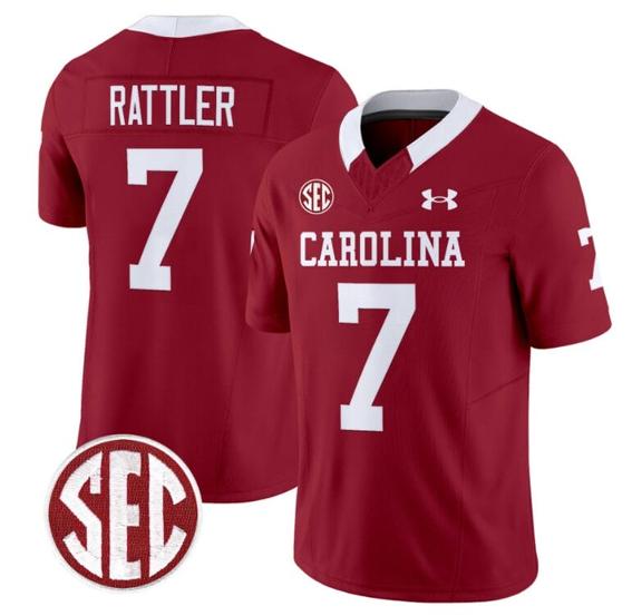 Men's Spencer Rattler Jersey #7 South Carolina Gamecocks Football 1980 Throwback Vapor Limited SEC Patch Garnet