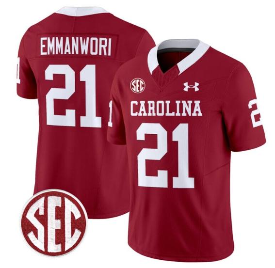 Men's Nick Emmanwori Jersey #21 South Carolina Gamecocks Football 1980 Throwback Vapor Limited SEC Patch Garnet