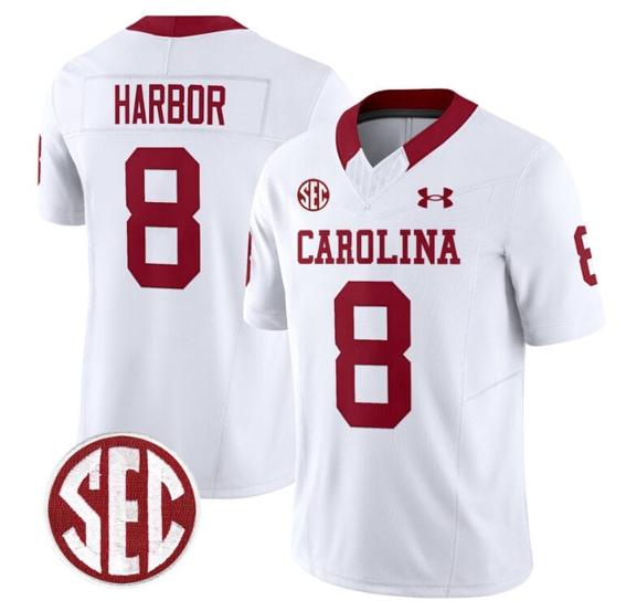 Men's Nyck Harbor Jersey #8 South Carolina Gamecocks Football 1980 Throwback Vapor Limited SEC Patch White