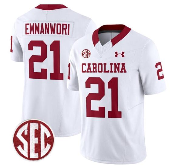 Men's Nick Emmanwori Jersey #21 South Carolina Gamecocks Football 1980 Throwback Vapor Limited SEC Patch White