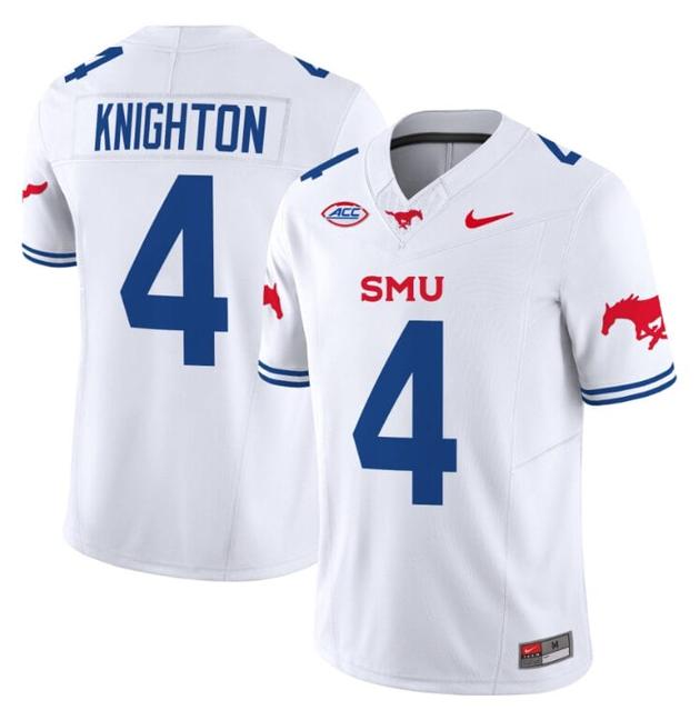 Men's Nike Jaylan Knighton Jersey #4 SMU Mustangs Icy College Football Vapor Limited White