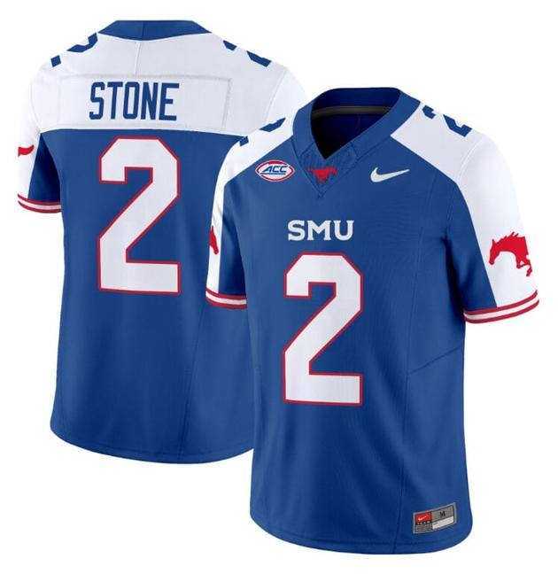 Men's Nike Preston Stone Jersey #2 SMU Mustangs Icy College Football Vapor Limited Blue Alternate