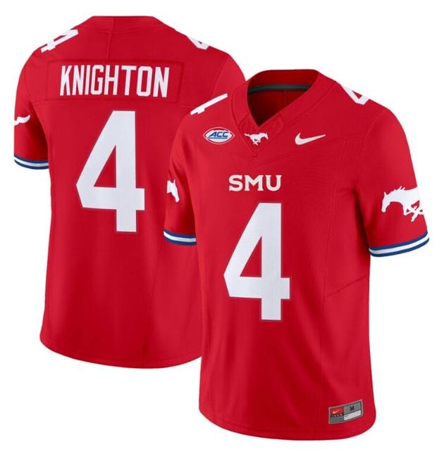 Men's Nike Jaylan Knighton Jersey #4 SMU Mustangs Icy College Football Vapor Limited Red