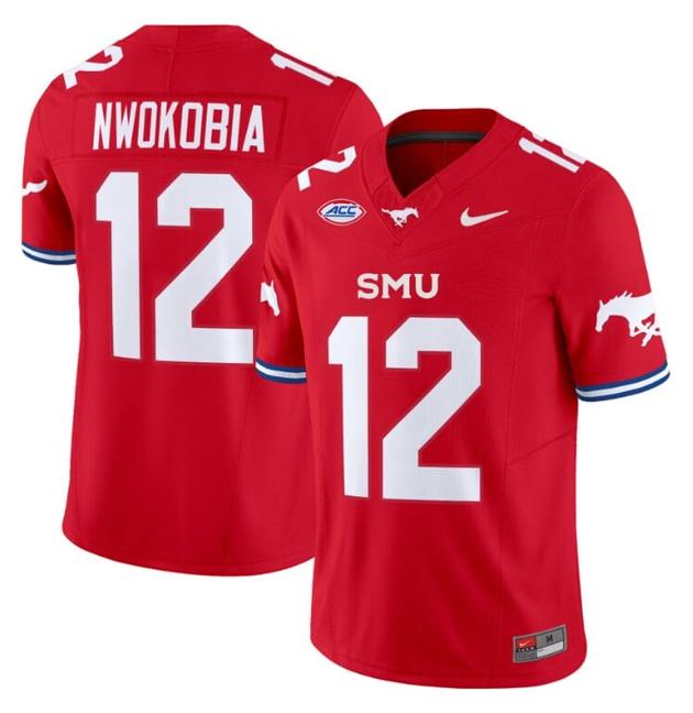 Men's Nike Isaiah Nwokobia Jersey #12 SMU Mustangs Icy College Football Vapor Limited Red