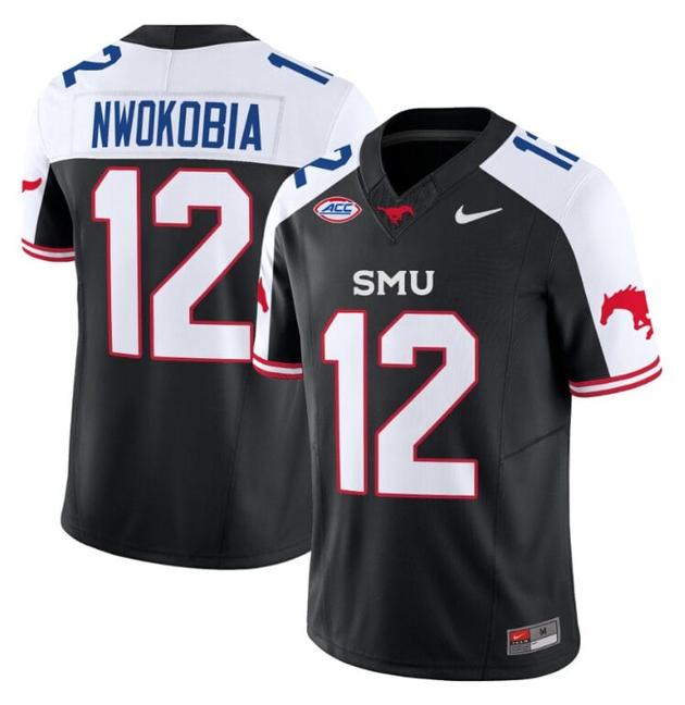 Men's Nike Isaiah Nwokobia Jersey #12 SMU Mustangs Icy College Football Vapor Limited Black Alternate