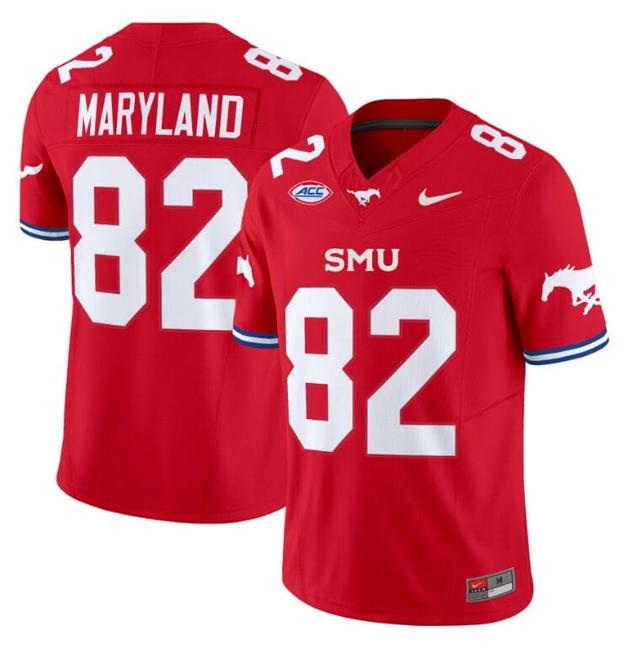 Men's Nike RJ Maryland Jersey #82 SMU Mustangs Icy College Football Vapor Limited Red