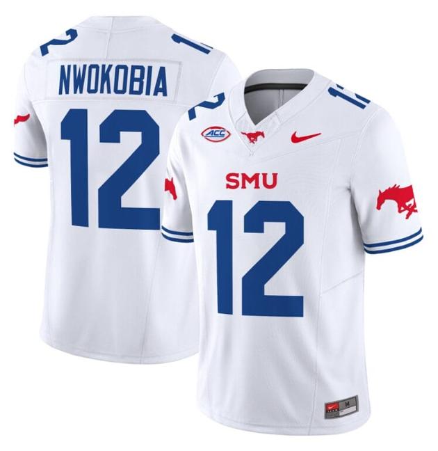 Men's Nike Isaiah Nwokobia Jersey #12 SMU Mustangs Icy College Football Vapor Limited White