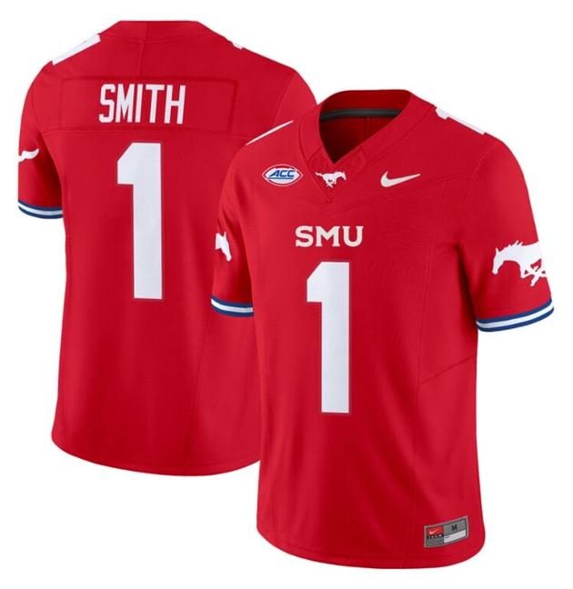 Men's Nike Brashard Smith Jersey #1 SMU Mustangs Icy College Football Vapor Limited Red