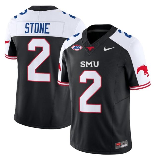 Men's Nike Preston Stone Jersey #2 SMU Mustangs Icy College Football Vapor Limited Black Alternate