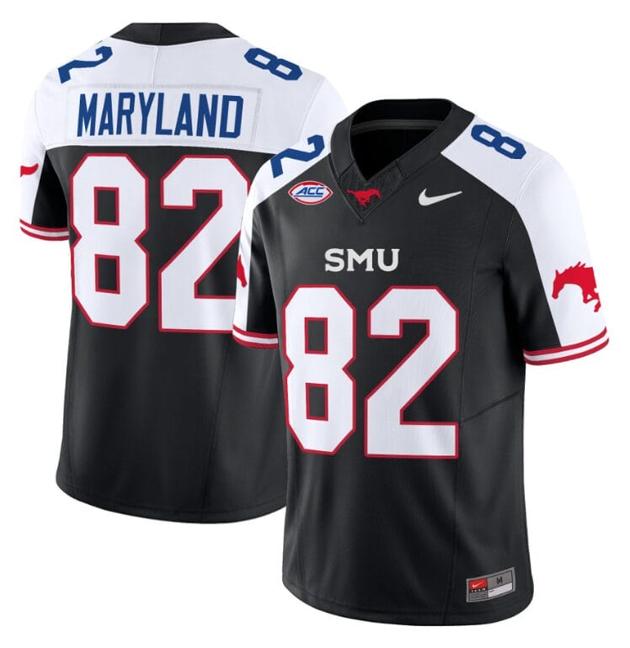 Men's Nike RJ Maryland Jersey #82 SMU Mustangs Icy College Football Vapor Limited Black Alternate