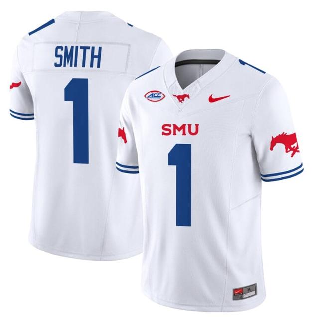 Men's Nike Brashard Smith Jersey #1 SMU Mustangs Icy College Football Vapor Limited White