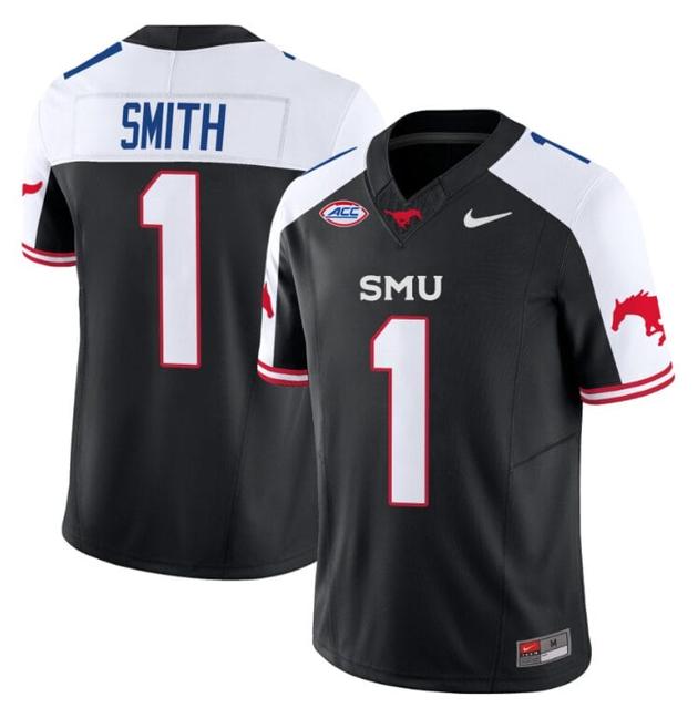 Men's Nike Brashard Smith Jersey #1 SMU Mustangs Icy College Football Vapor Limited Black Alternate