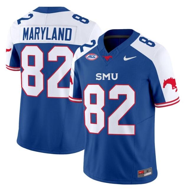 Men's Nike RJ Maryland Jersey #82 SMU Mustangs Icy College Football Vapor Limited Blue Alternate