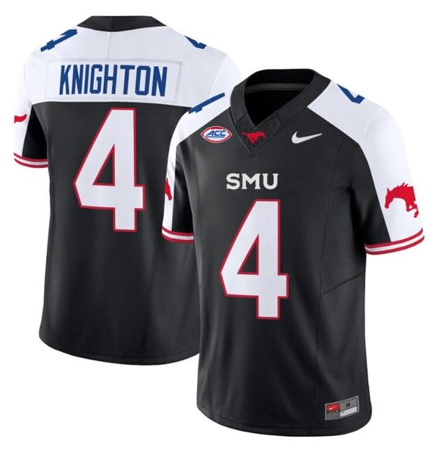 Men's Nike Jaylan Knighton Jersey #4 SMU Mustangs Icy College Football Vapor Limited Black Alternate