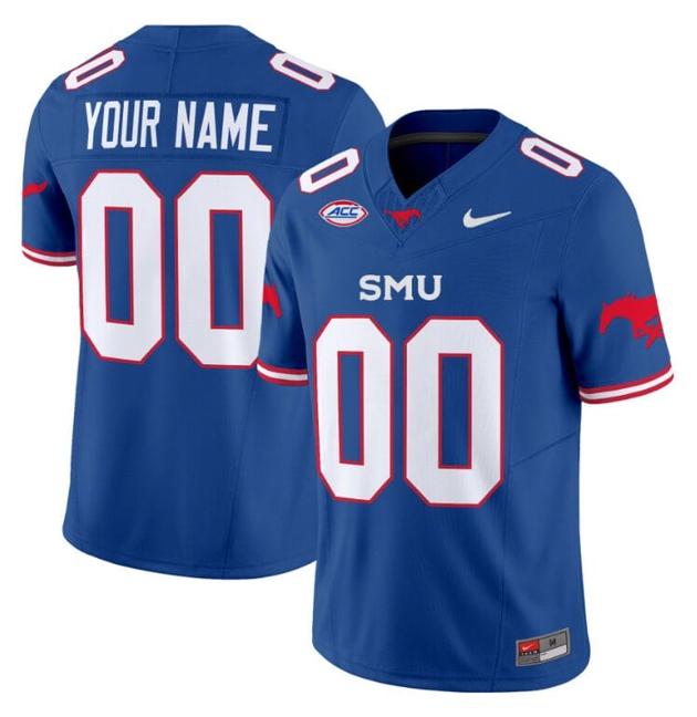 Men's Nike Custom SMU Mustangs Icy Jersey Name and Number College Football Vapor Limited Blue