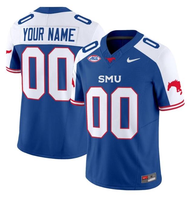 Men's Nike Custom SMU Mustangs Icy Jersey Name and Number College Football Vapor Limited Blue Alternate