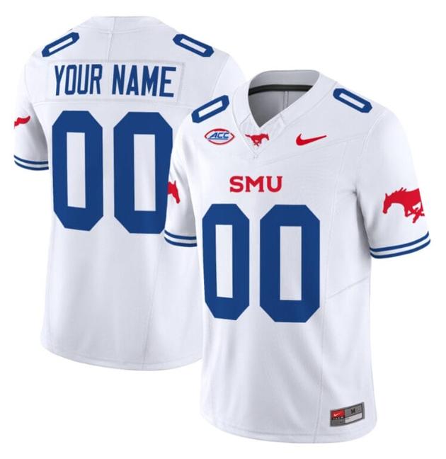 Men's Nike Custom SMU Mustangs Icy Jersey Name and Number College Football Vapor Limited White