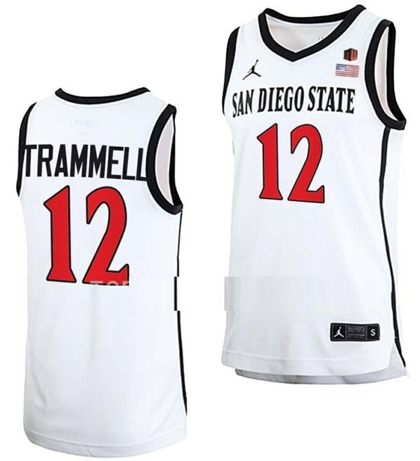 Men's Darrion Trammell Jersey San Diego State Aztecs College Basketball Home White #12