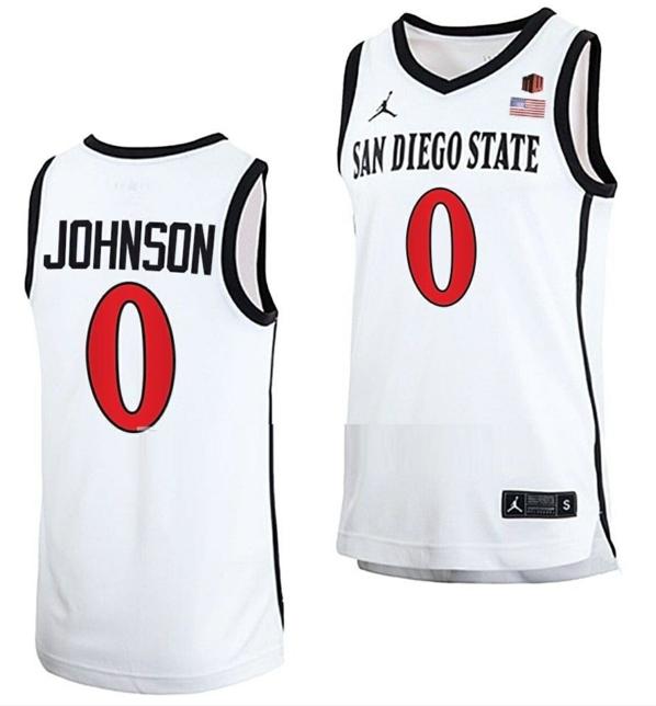 Men's Keshad Johnson Jersey San Diego State Aztecs College Basketball Home White #0