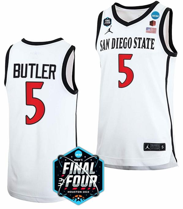 Men's Lamont Butler Jersey San Diego State Aztecs College Basketball 2023 NCAA Final Four White #5