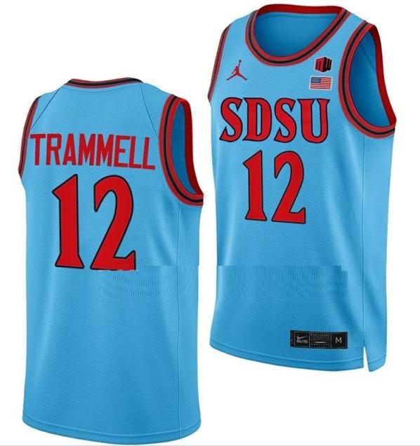 Men's Darrion Trammell Jersey San Diego State Aztecs College Basketball Blue Alternate #12