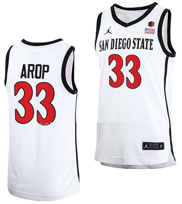 Men's Aguek Arop Jersey San Diego State Aztecs College Basketball Home White #33