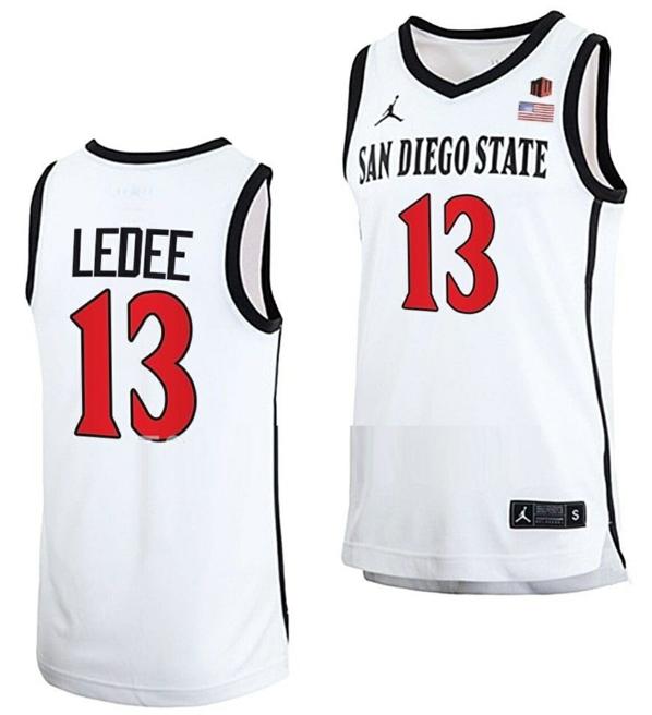 Men's Jaedon LeDee Jersey San Diego State Aztecs College Basketball Home White #13