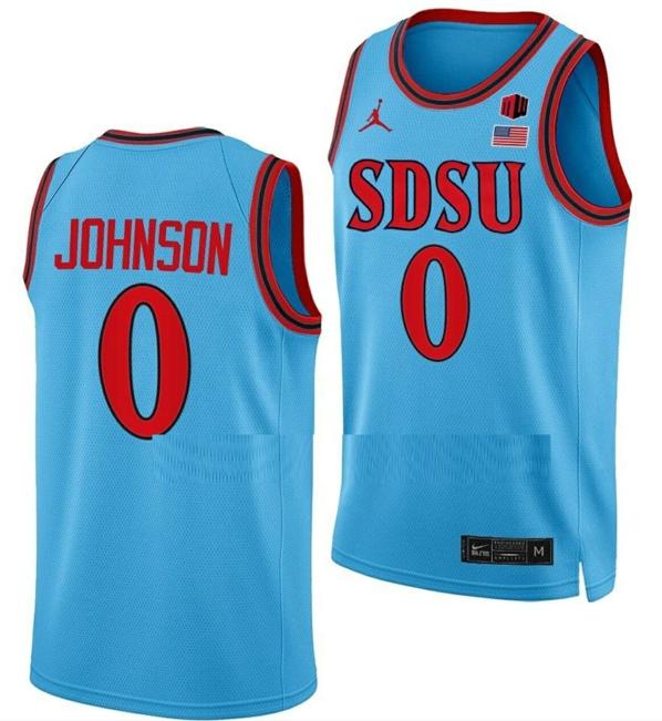 Men's Keshad Johnson Jersey San Diego State Aztecs College Basketball Blue Alternate #0