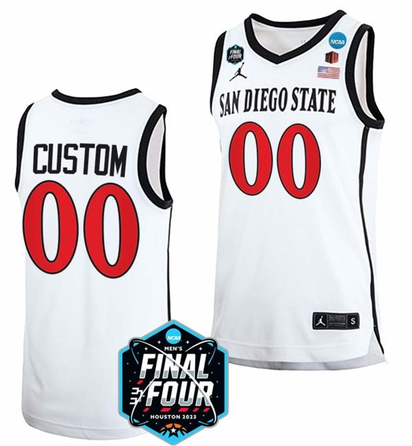 Men's Custom San Diego State Aztecs Jersey Name and Number College Basketball 2023 NCAA Final Four White