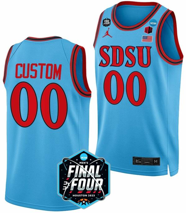 Men's Custom San Diego State Aztecs Jersey Name and Number College Basketball 2023 NCAA Final Four Blue