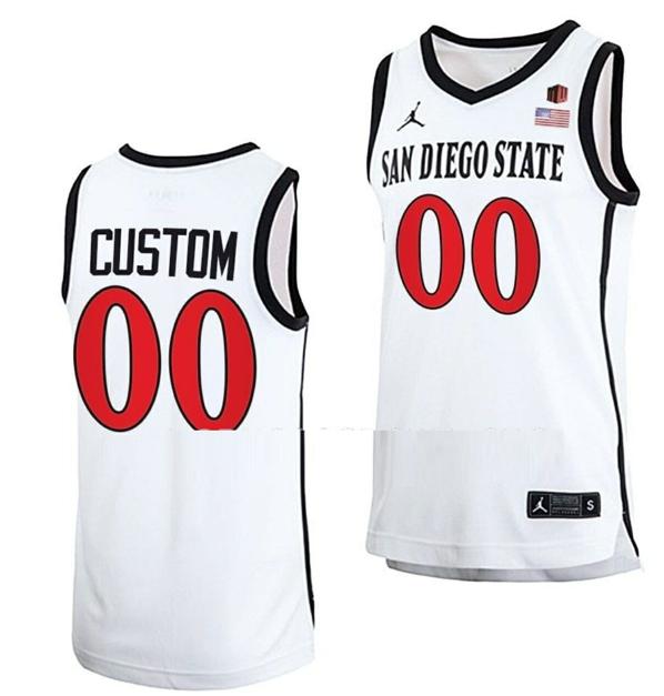 Men's Custom San Diego State Aztecs Jersey Name, Number 2023 NCAA Basketball White