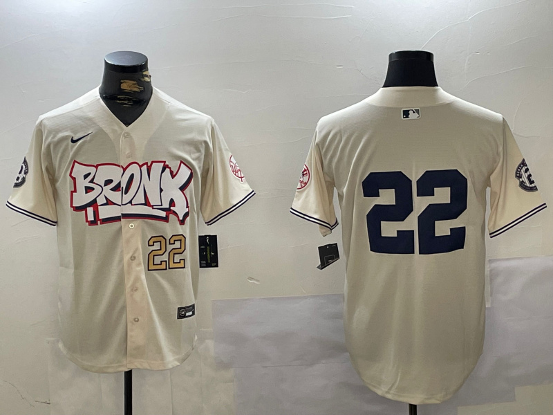 Men's New York Yankees #22 Juan Soto Cream Number Bronx Graffiti V2 Vapor Limited Stitched Baseball Jersey