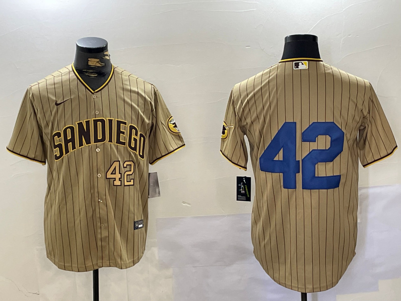 Men's San Diego Padres #42 Jackie Robinson Tan Cool Base Stitched Baseball MLB Jersey