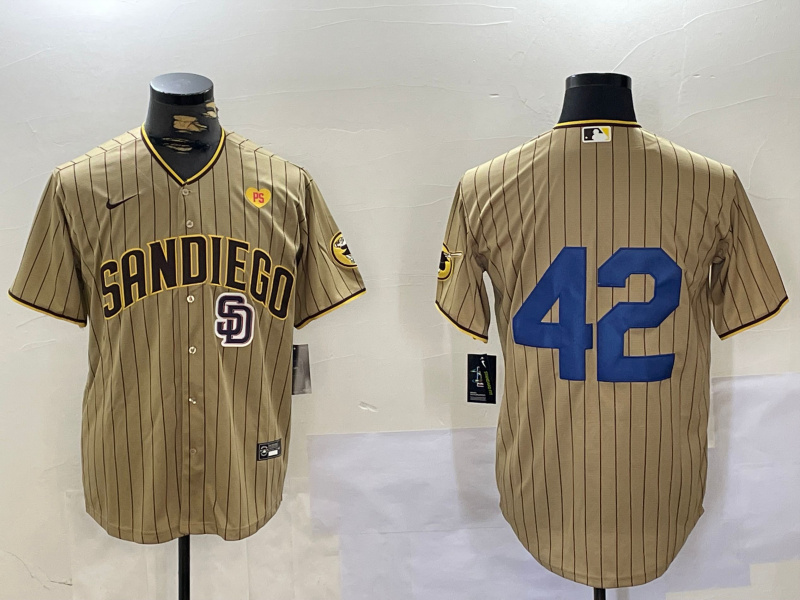 Men's San Diego Padres #42 Jackie Robinson Tan Cool Base Stitched Baseball Jersey 6