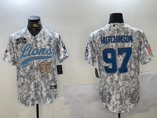 Men's Detroit Lions #97 Aidan Hutchinson 2024 Arctic Camo Salute To Service Stitched Baseball Jersey