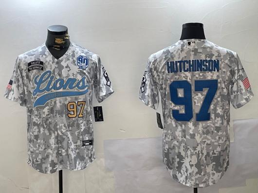 Men's Detroit Lions #97 Aidan Hutchinson 2024 Arctic Camo Salute To Service 90TH Patch Stitched Baseball Jerseys