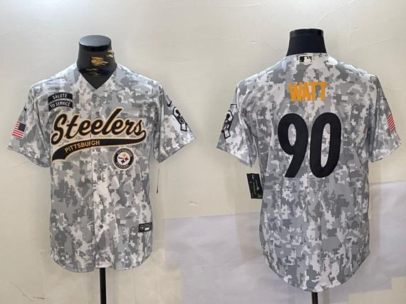 Men's Pittsburgh Steelers #90 T.J. Watt 2024 Arctic Camo Salute To Service Stitched Baseball Jersey