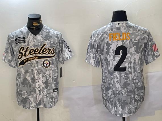 Men's Pittsburgh Steelers #2 Justin Fields 2024 Arctic Camo Salute To Service Stitched Baseball Jersey