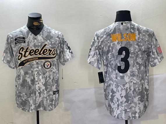 Men's Pittsburgh Steelers #3 Russell Wilson 2024 Arctic Camo Salute To Service Stitched Baseball Jersey