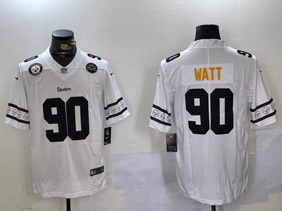 Men's Pittsburgh Steelers #90 T.J. Watt White 2019 Team Logo Cool Edition Stitched Jersey