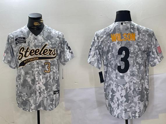 Men's Pittsburgh Steelers #3 Russell Wilson 2024 Arctic Camo Salute To Service Stitched Baseball Jersey