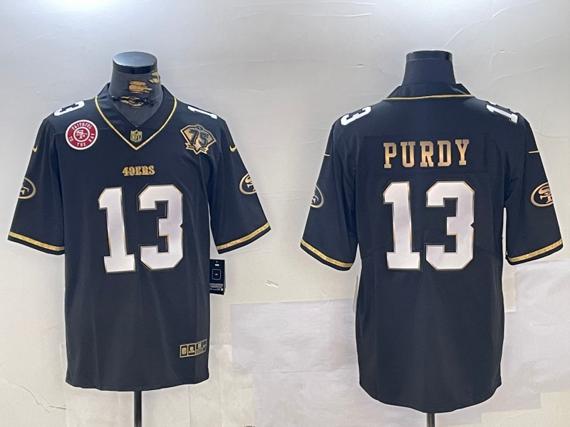 Men's San Francisco 49ers #13 Brock Purdy Black Patch Vapor Limited Stitched Football Jersey