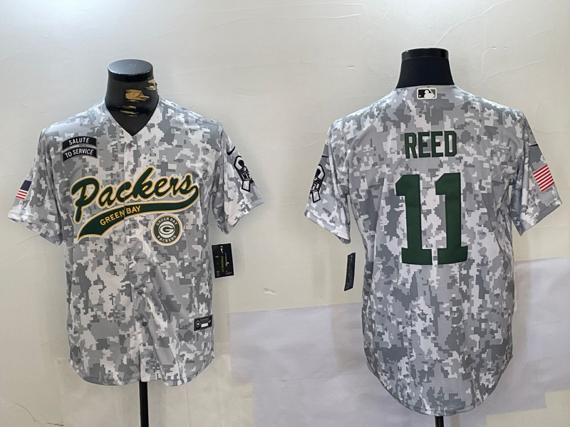 Men's Green Bay Packers #11 Jayden Reed 2024 Arctic Camo Salute To Service Baseball Stitched Jersey